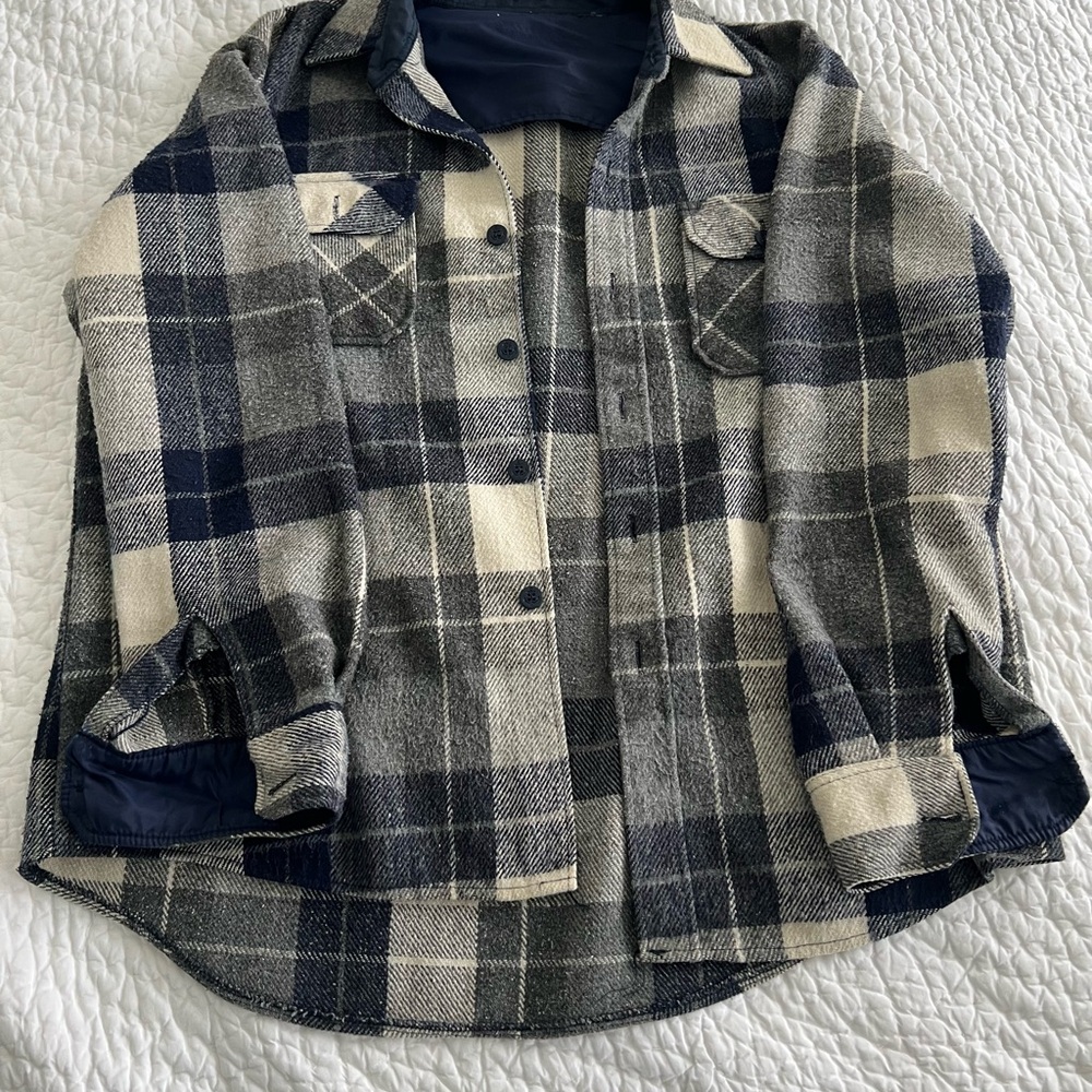 Vintage Wool Hunting Jacket Mens XL (?) Blue Grey White Workwear